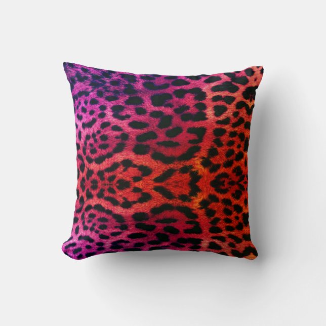 Coussin pink orange hue leopard pattern design throw pillo (Recto)