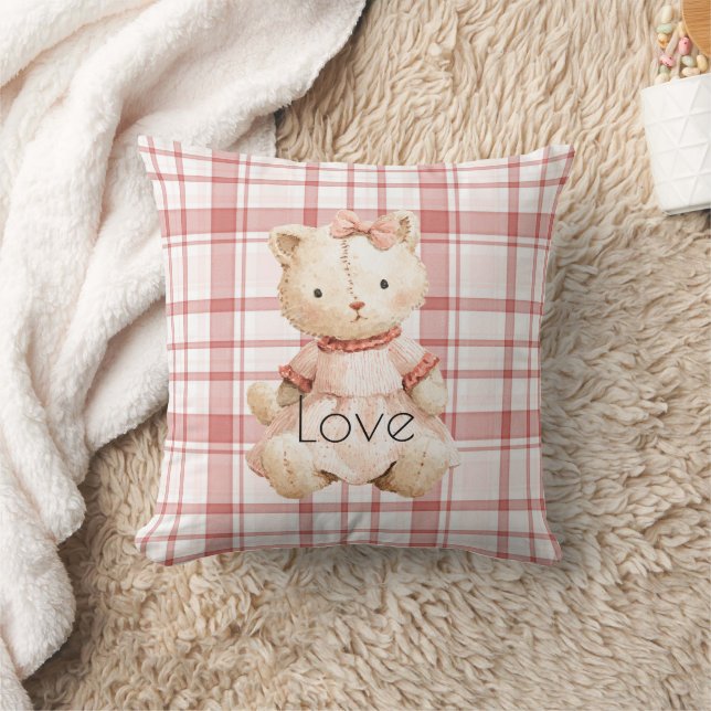 Coussin Pink Plaid Stripes Cat (Couverture)