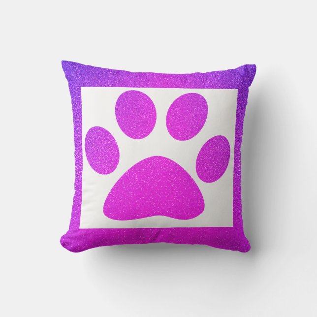 Coussin Pink Purple Empreinte de patte Glittery Ombre Cute (Recto)