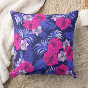 Coussin Pink & Purple Tropical - Un design hibiscus lumine
