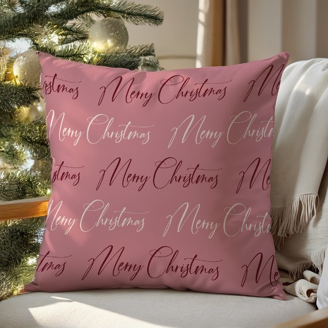 Coussin Pink Red Cream Script Motif Joyeux Noël (Créateur téléchargé)