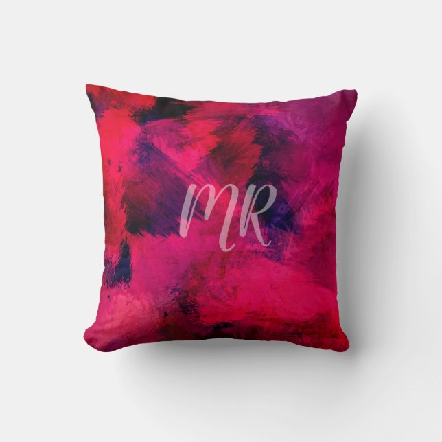 Coussin Pink Red Purple Watercolor Abstract Monogram (Recto)