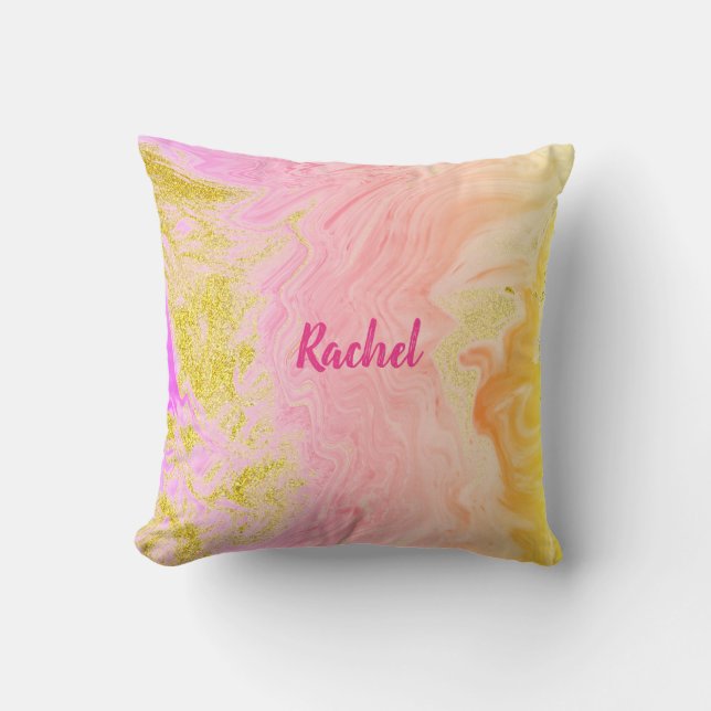 Coussin Pink Rose Gold Agate Bridesmaid Personnalisé Nom C (Recto)