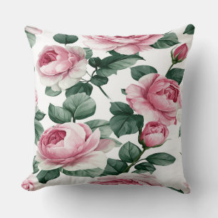 Coussin Pink Roses Floral Throw Pillow