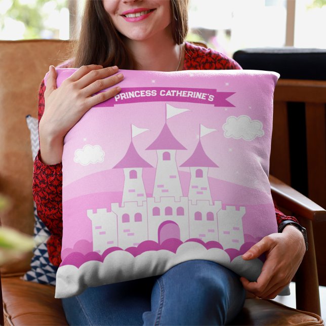 Coussin Pink Royal Princess Castle Girl Anniversaire (Créateur téléchargé)