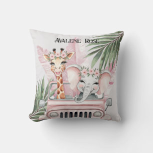 Coussin Pink Safari Jungle Aventure fille Baby shower cade