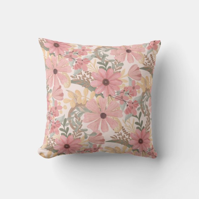Coussin Pink Sage Vert Floral Feuille Motif d'aquarelle (Recto)