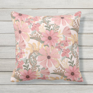 Coussin Pink Sage Vert Floral Feuille Motif d'aquarelle