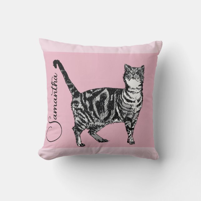 Coussin Pink Tabby Cat Cats Pink Girls Name Nursery (Recto)