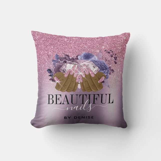 Coussin PINK violet salon à ongles femme technicien des on (Recto)
