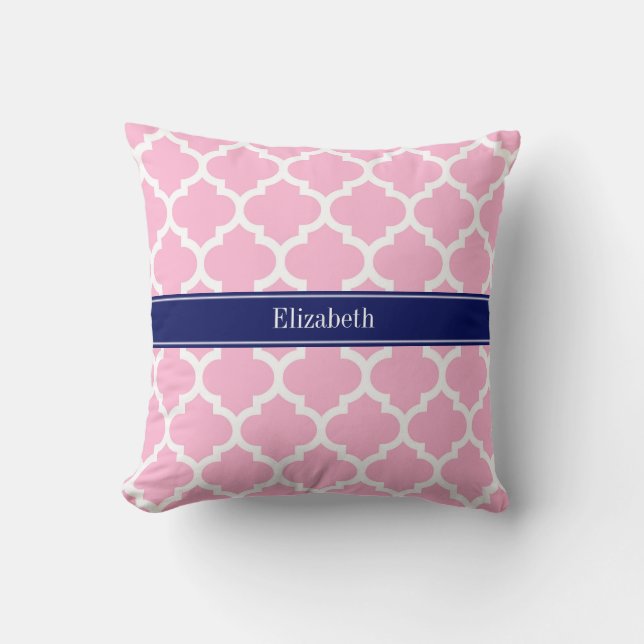 Coussin Pink Wht Moroccan #5 Navy Blue 5c Nom Monogram (Recto)