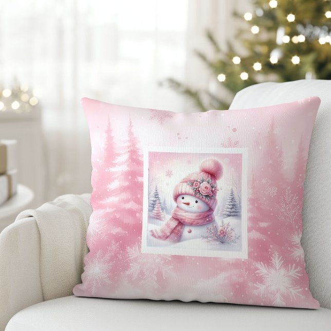 Coussin Pinkmas Winter Forest Snowman Pillow Kids Decor (Pinkmas Winter Forest Snowman Pillow Kids Decor)