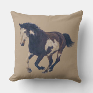 Coussin Pinto American Paint Horse Wild Galloping