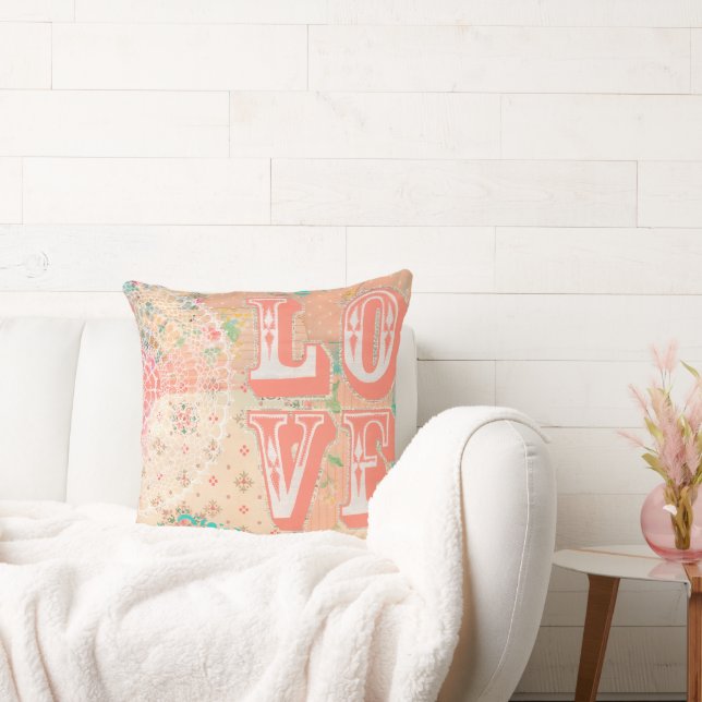 Coussin Pip Gerard LOVE Shabby Chic Artist Mixte Media (Canapé)