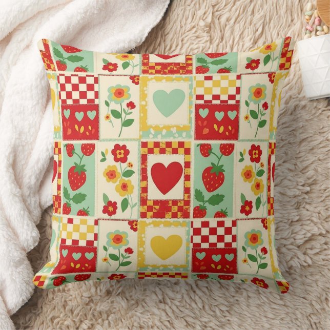 Coussin Pique-nique patchwork fraise (Couverture)