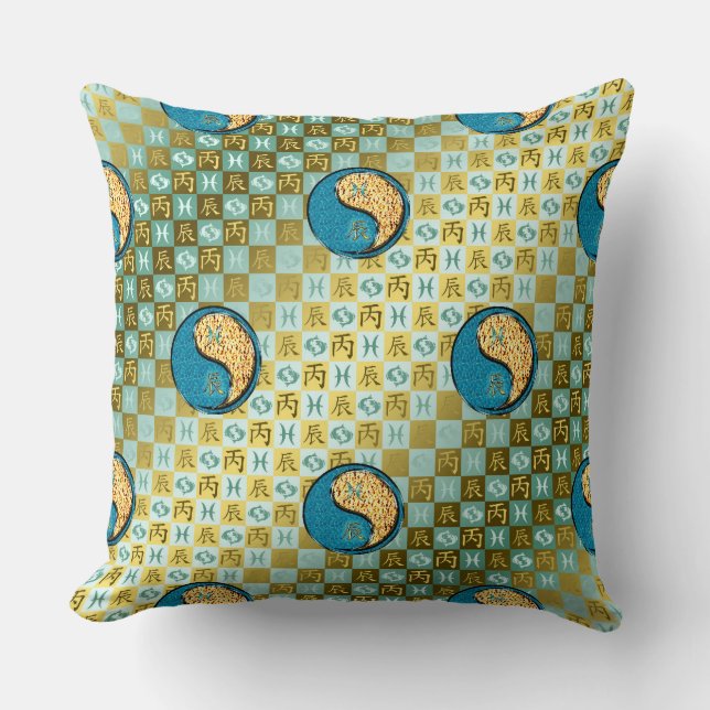 Coussin Pisces & Fire Dragon Throw Pillow (Recto)