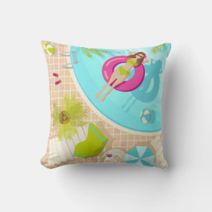Coussin Piscine fille en bikini plage d'été