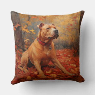 Coussin Pitbull à l'automne Feuilles automne Inspiration