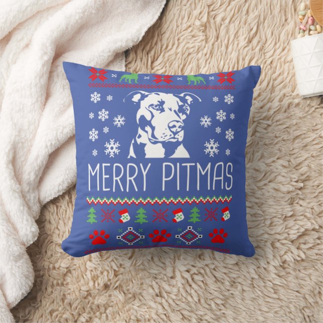 Coussin Pitbull Christmas Merry Pitmas Ugly Christm (Couverture)