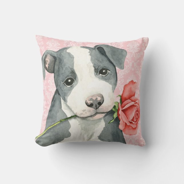 Coussin Pitbull rose de Valentine (Recto)