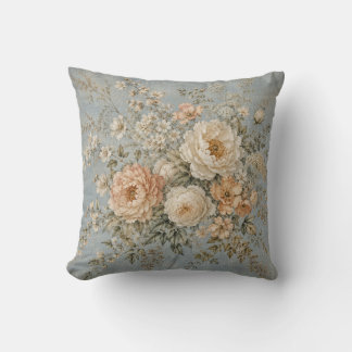 Coussin Pivoine Bleue Poussiéreuse Fleur d'Ivoire Campagne