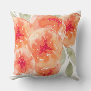 Coussin Pivoines élégantes de pêche d'aquarelle florale