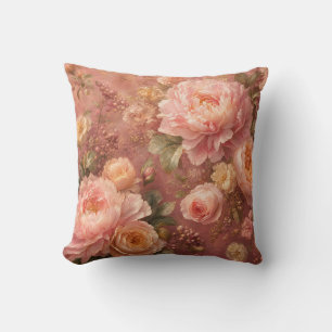 Coussin Pivoines et roses pastel romantiques - Botanique