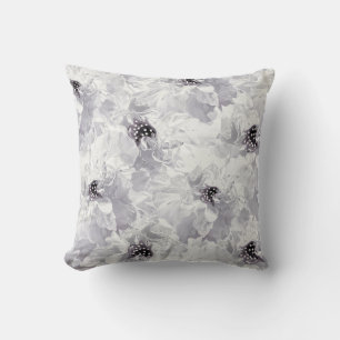 Coussin pivoines, gris et blanc, fleurs florales, blanches