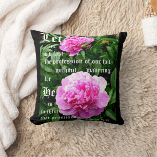 Coussin Pivoines par Pearl avec Hébreux 10:23