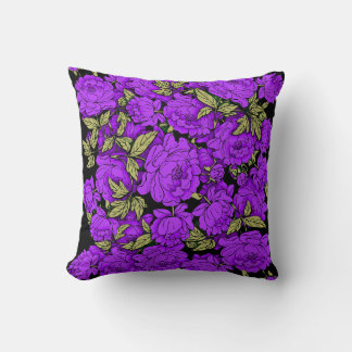 Coussin Pivoines violettes avec feuilles dorées