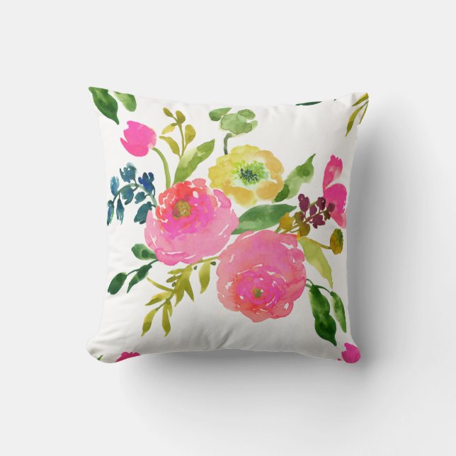 Coussin PixDezines Aquarelle Florale/Ranunculus/Rose (Recto)