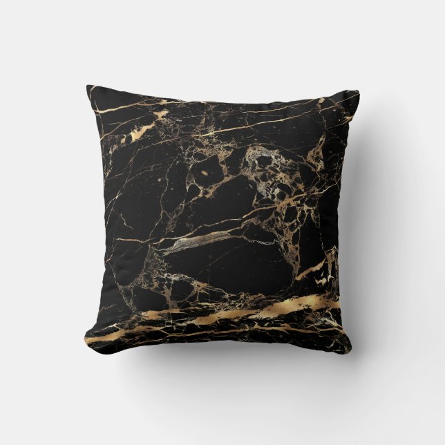 Coussin PixDezines Black+Marbre blanc+Faux Gold Veins (Recto)