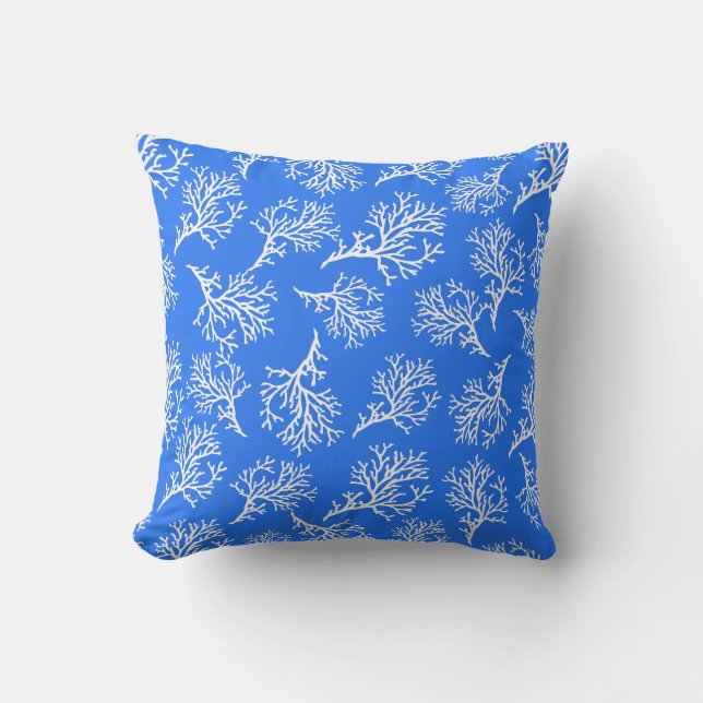 Coussin PixDezines blanc+corail bleu/arrière - plan do-it- (Recto)
