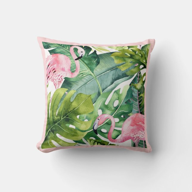 Coussin PixDezines Flamant rose rose, Tropical, Cadre DO-I (Recto)
