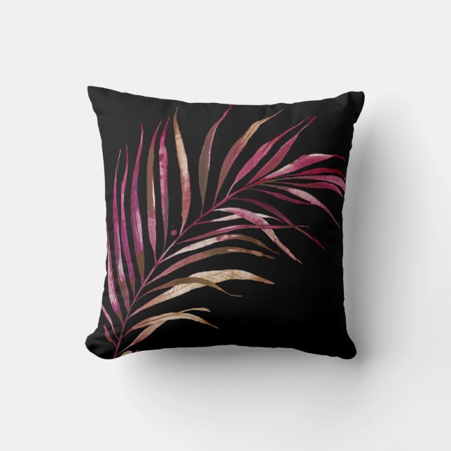 Coussin PixDezines frondes de palmiers, bordeaux (Recto)