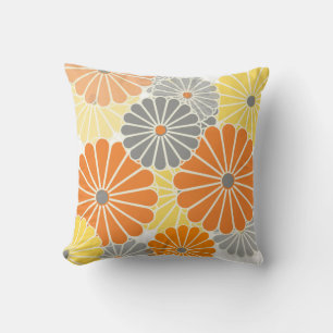 Coussin PixDezines kiku jaune/gris/orange/chrysanthème