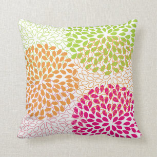 Coussin PixDezines kiku lime+orange/chrysanthème
