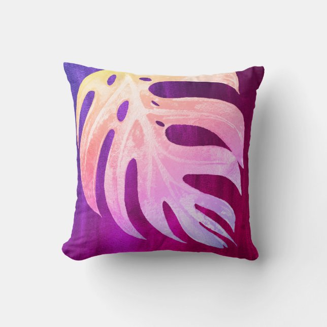 Coussin PixDezines MONSTERA FEUILLES OMBRE COULEUR D'EAU (Recto)