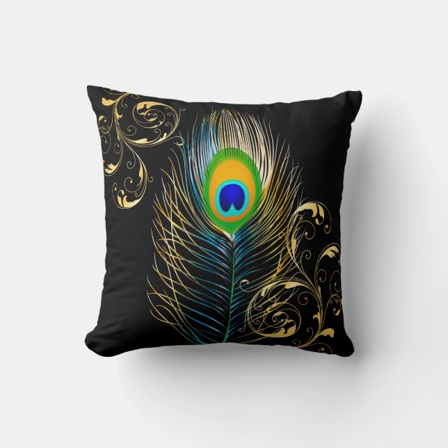 Coussin PixDezines paon psychédélique/fond DIY (Recto)