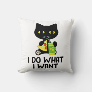 Coussin Pizza de chat noir & café Nuit Tee de café