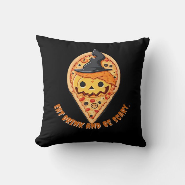 Coussin Pizza Party Halloween Pumpkin Witch Hat Essential (Recto)