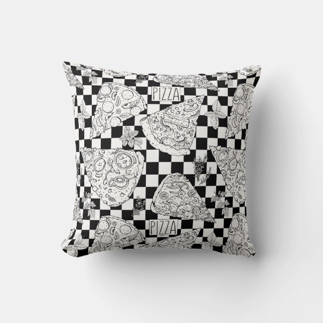 Coussin Pizza Slices À damiers blanc noir (Recto)
