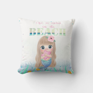 Coussin Plage adorable, Coquillages, Bébé Sirène