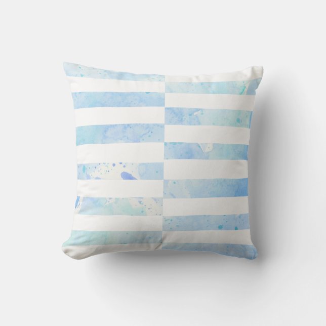 Coussin Plage Aquarelle moderne Laver bande Bleu n Blanc (Recto)