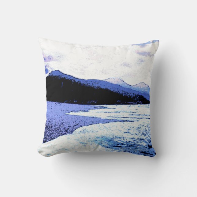 Coussin Plage au crépuscule dans les tons bleus (Recto)