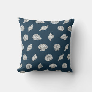 Coussin Plage Bleue et Blanche Coquillages Côtiers