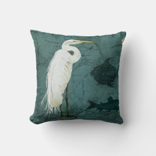 Coussin Plage Carte de l'océan marin Aquarelle Heron Bird