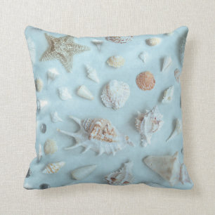 Coussin Plage côtière de Starfish and Seashells Photo Blue