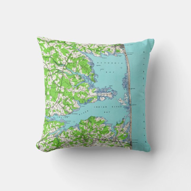 Coussin Plage de Rehoboth et plage Delaware Map (1938) de (Recto)