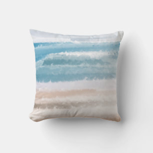 Coussin Plage de sable Vagues océaniques Aquarelle abstrai